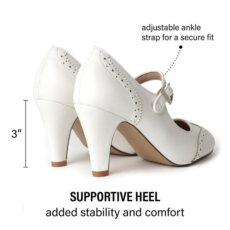 J. Adams Kym Mary Jane Shoes Women Oxford Pumps - Cute Low Kitten High Heels - Retro Vintage Shoes for Women 1950s Mary Janes Round Toe Shoe with Ankle Strap - Image 4